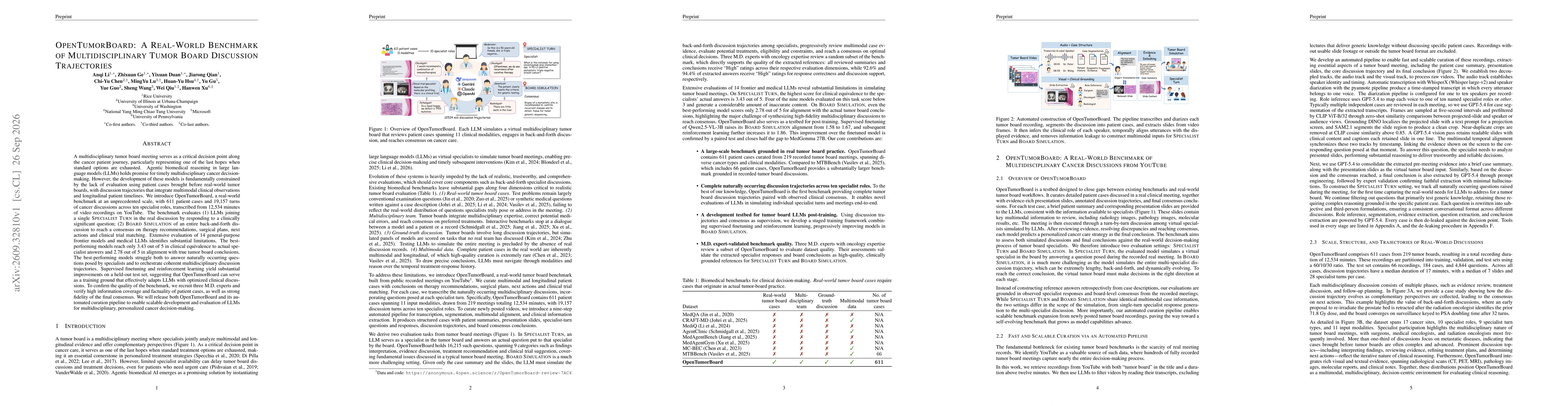 Thumbnail for OpenTumorBoard: A Real-World Benchmark of Multidisciplinary Tumor Board Discussion Trajectories
