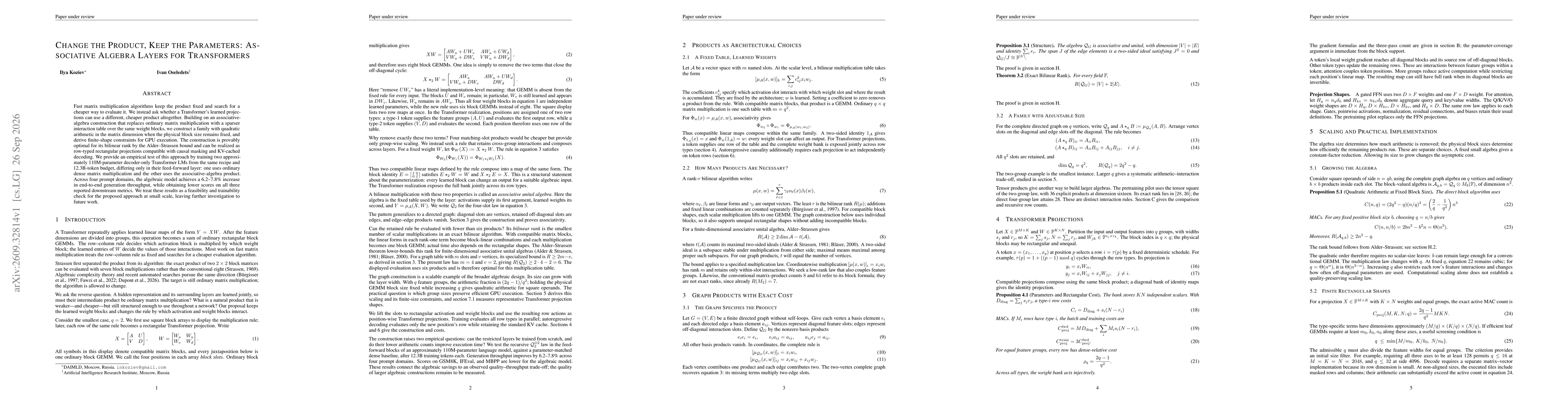 Thumbnail for Change the Product, Keep the Parameters: Associative Algebra Layers for Transformers
