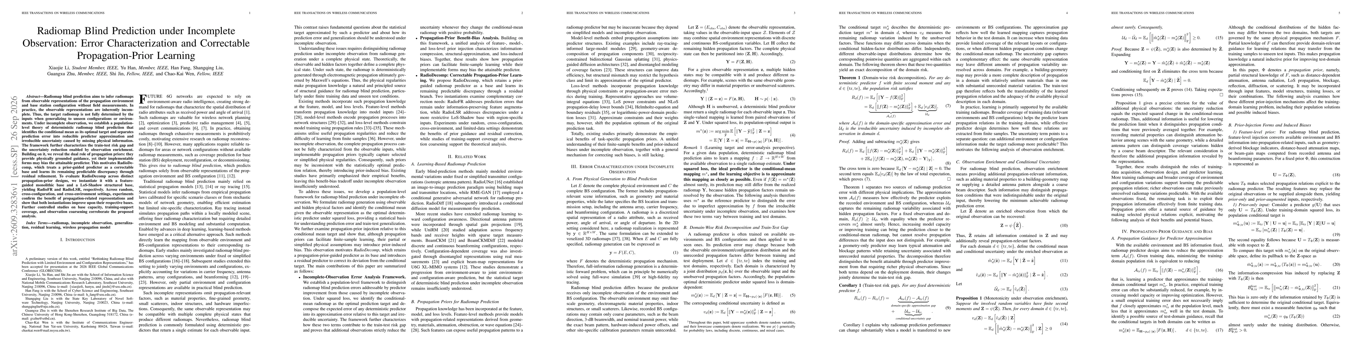 Thumbnail for Radiomap Blind Prediction under Incomplete Observation: Error Characterization and Correctable Propagation-Prior Learning