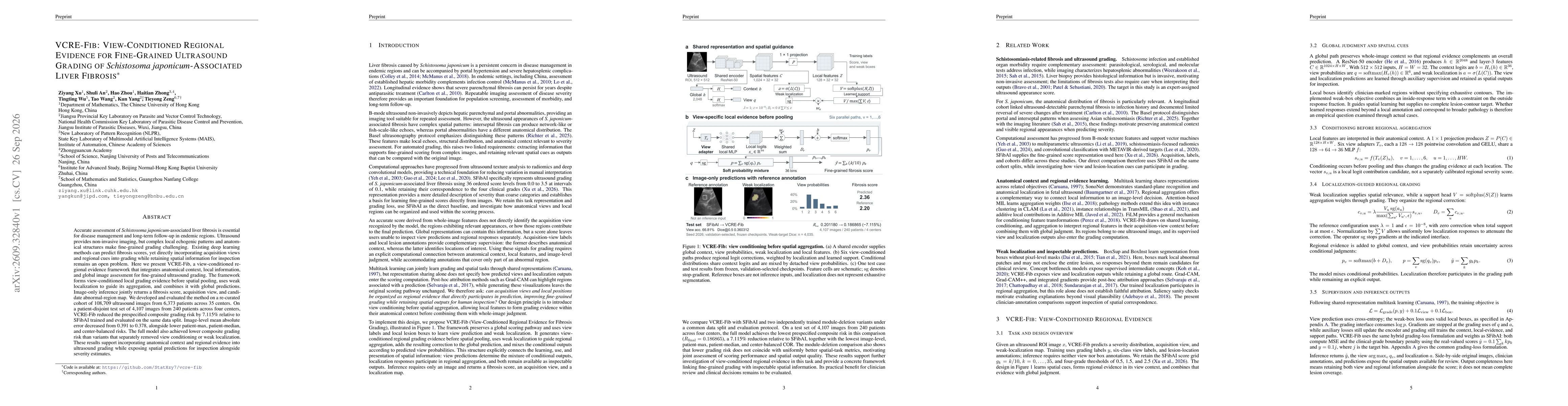Thumbnail for VCRE-Fib: View-Conditioned Regional Evidence for Fine-Grained Ultrasound Grading of Schistosoma japonicum-Associated Liver Fibrosis
