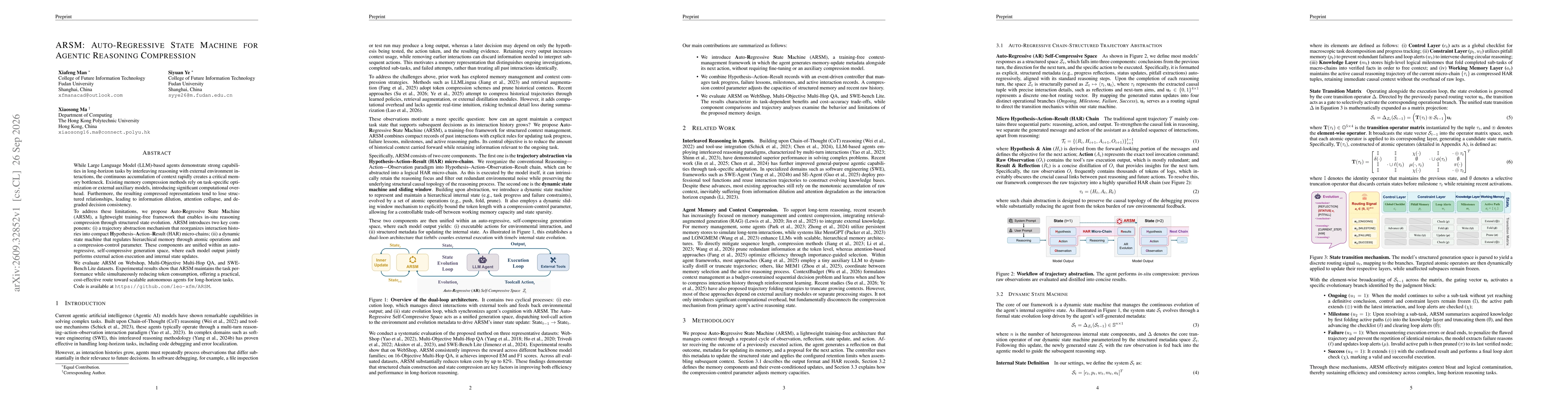 Thumbnail for ARSM: Auto-Regressive State Machine for Agentic Reasoning Compression