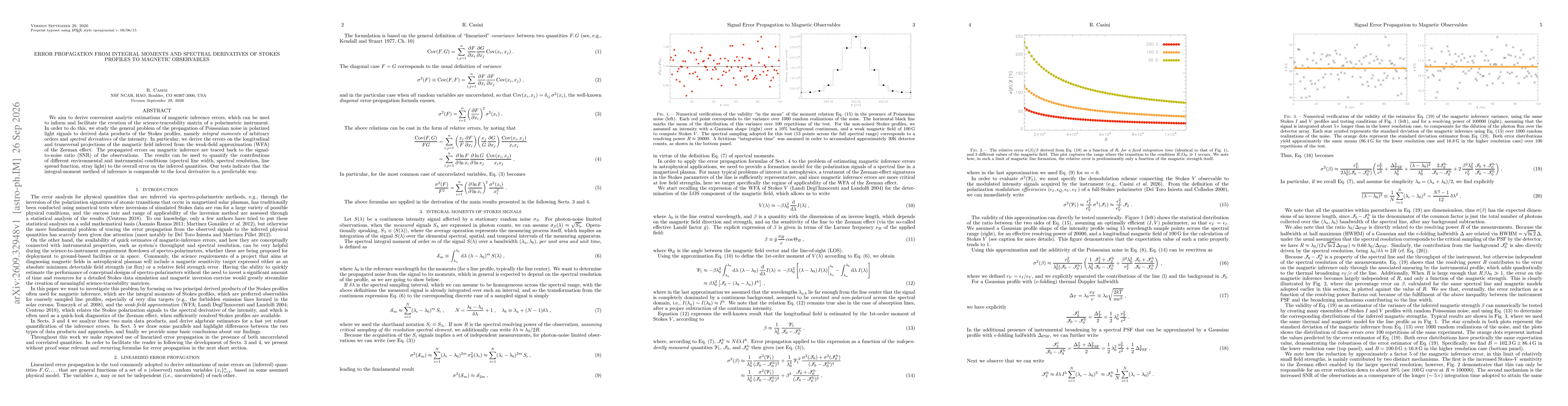Thumbnail for Error Propagation from Integral Moments and Spectral Derivatives of Stokes Profiles to Magnetic Observables