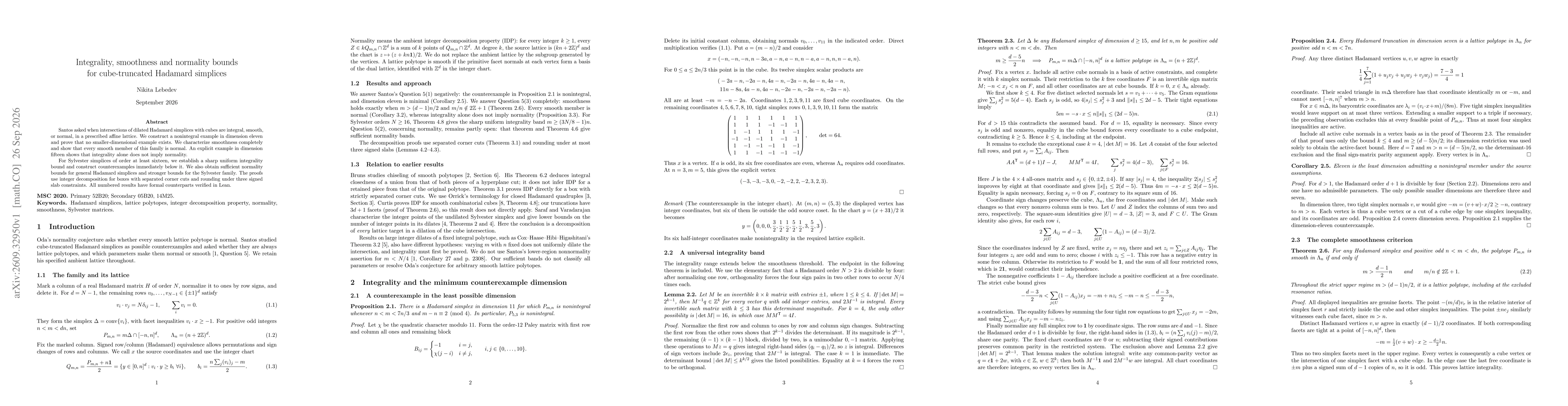 Thumbnail for Integrality, smoothness and normality bounds for cube-truncated Hadamard simplices
