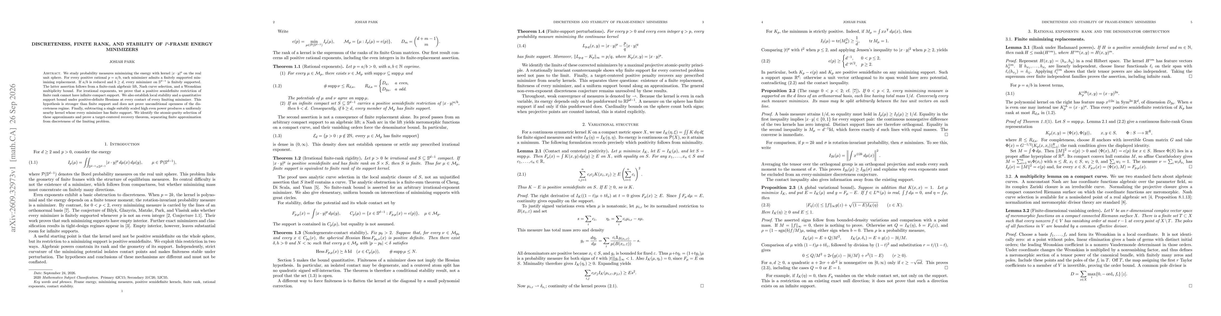 Thumbnail for Discreteness, finite rank, and stability of p-frame energy minimizers