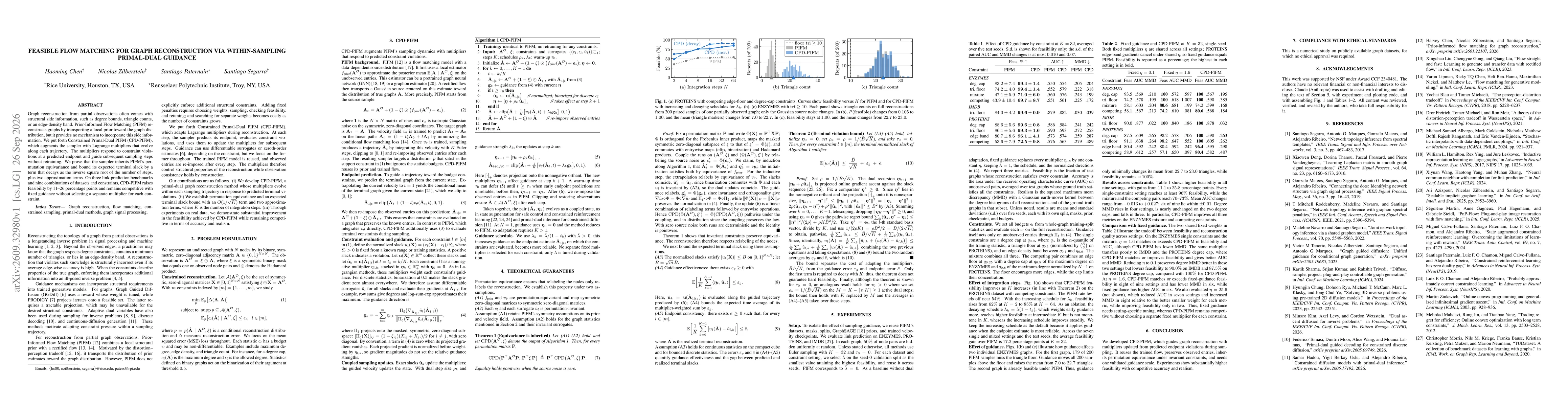 Thumbnail for Feasible Flow Matching for Graph Reconstruction via Within-Sampling Primal-Dual Guidance