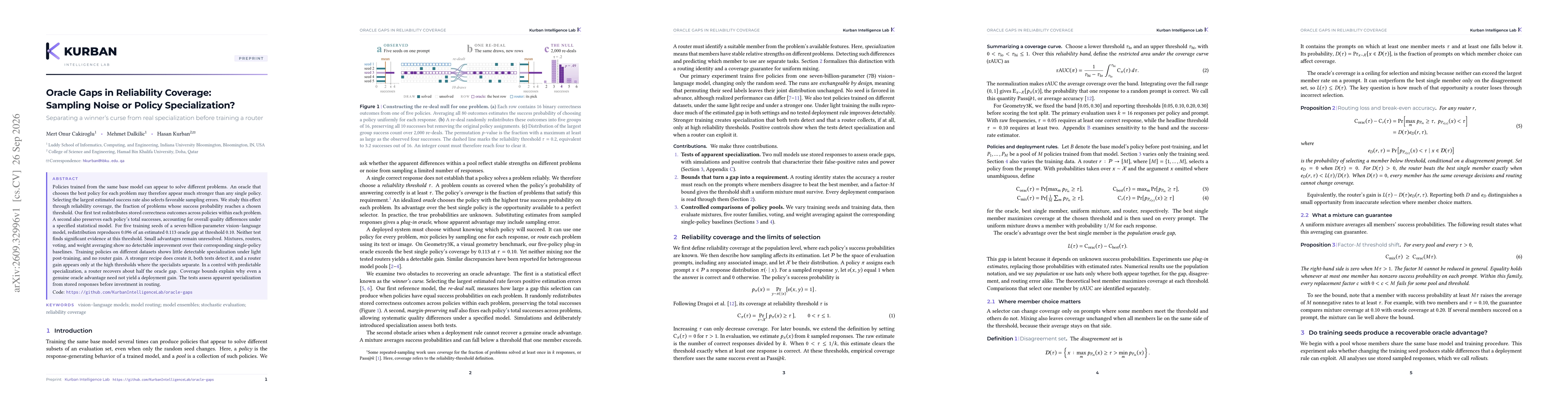 Thumbnail for Oracle Gaps in Reliability Coverage: Sampling Noise or Policy Specialization?