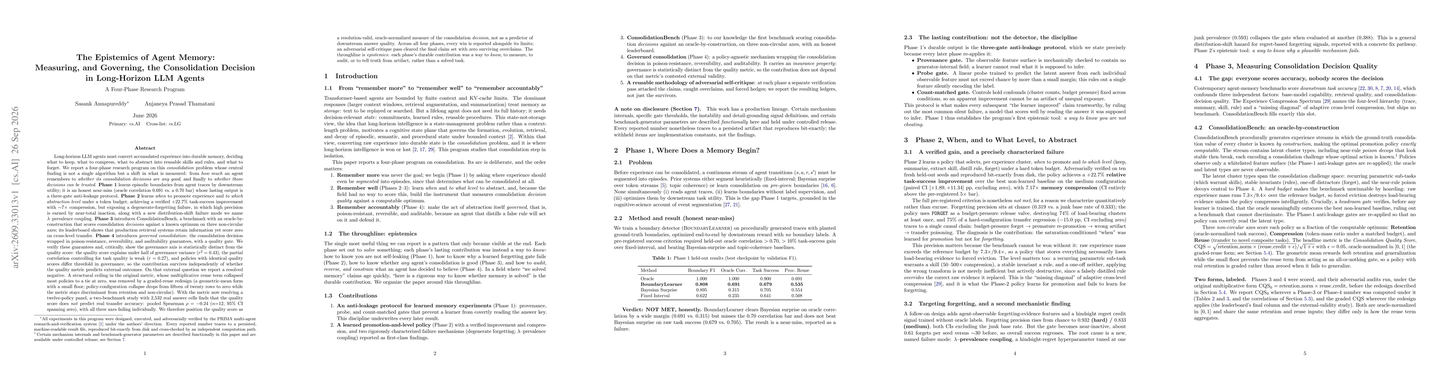 Thumbnail for The Epistemics of Agent Memory: Measuring, and Governing, the Consolidation Decision in Long-Horizon LLM Agents