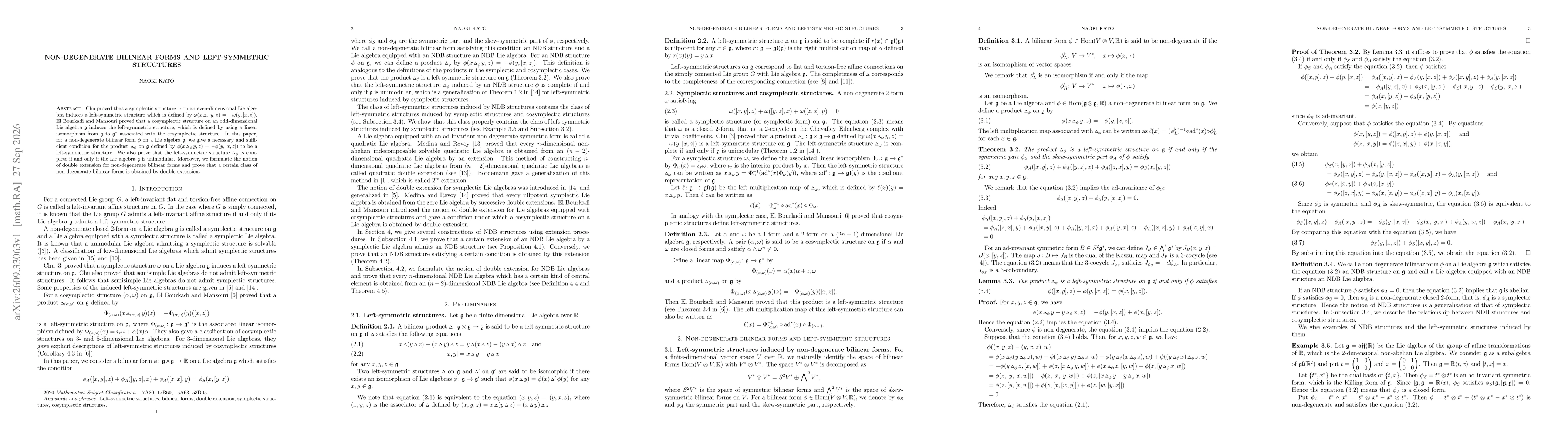 Thumbnail for Non-degenerate bilinear forms and left-symmetric structures