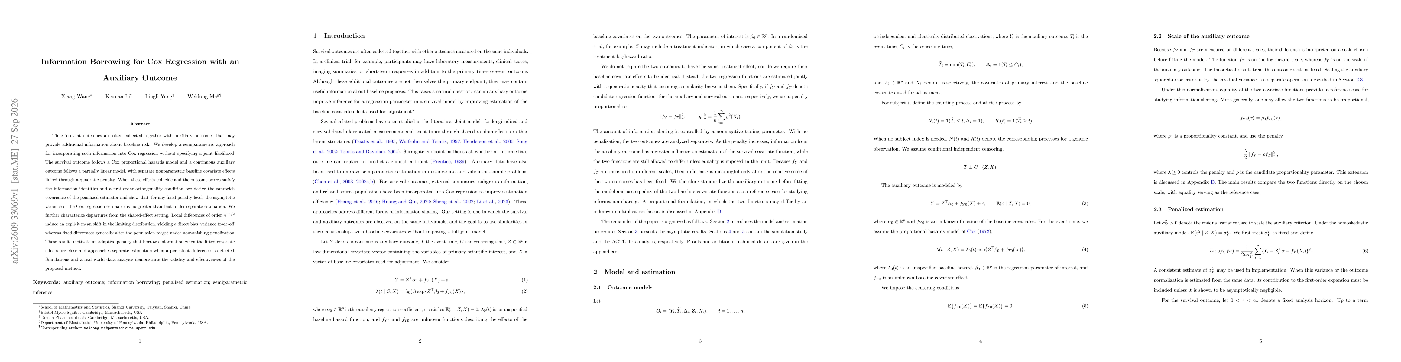 Thumbnail for Information Borrowing for Cox Regression with an Auxiliary Outcome