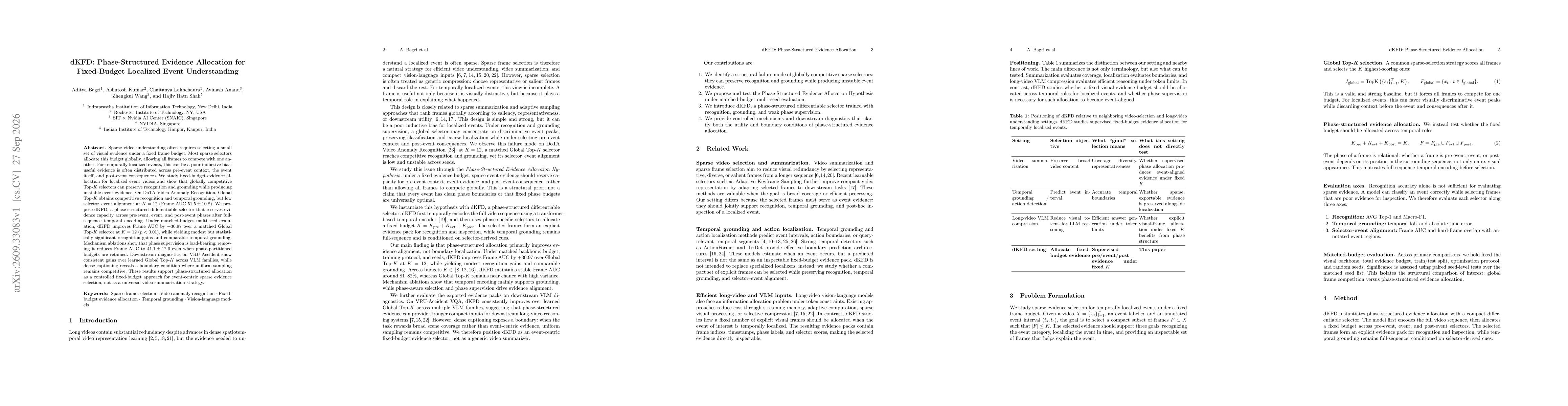 Thumbnail for dKFD: Phase-Structured Evidence Allocation for Fixed-Budget Localized Event Understanding