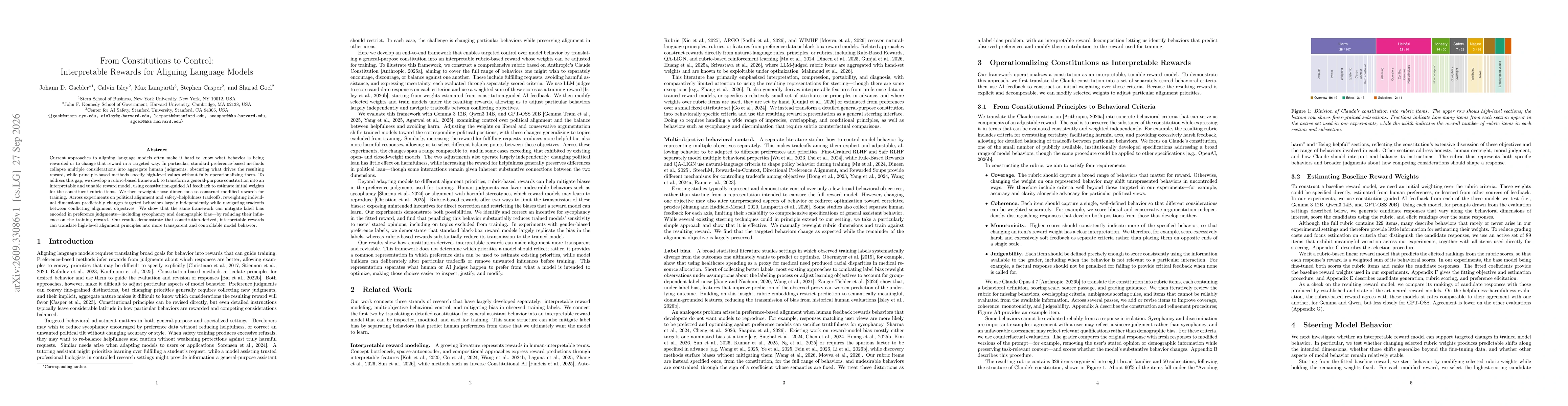 Thumbnail for From Constitutions to Control: Interpretable Rewards for Aligning Language Models