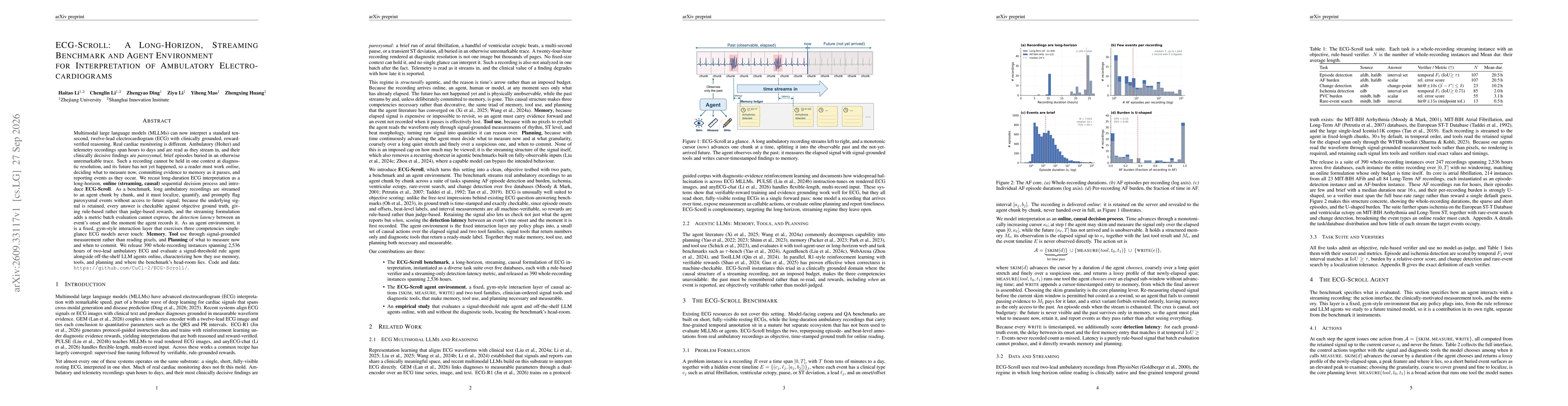 Thumbnail for ECG-Scroll: A Long-Horizon, Streaming Benchmark and Agent Environment for Interpretation of Ambulatory Electrocardiograms