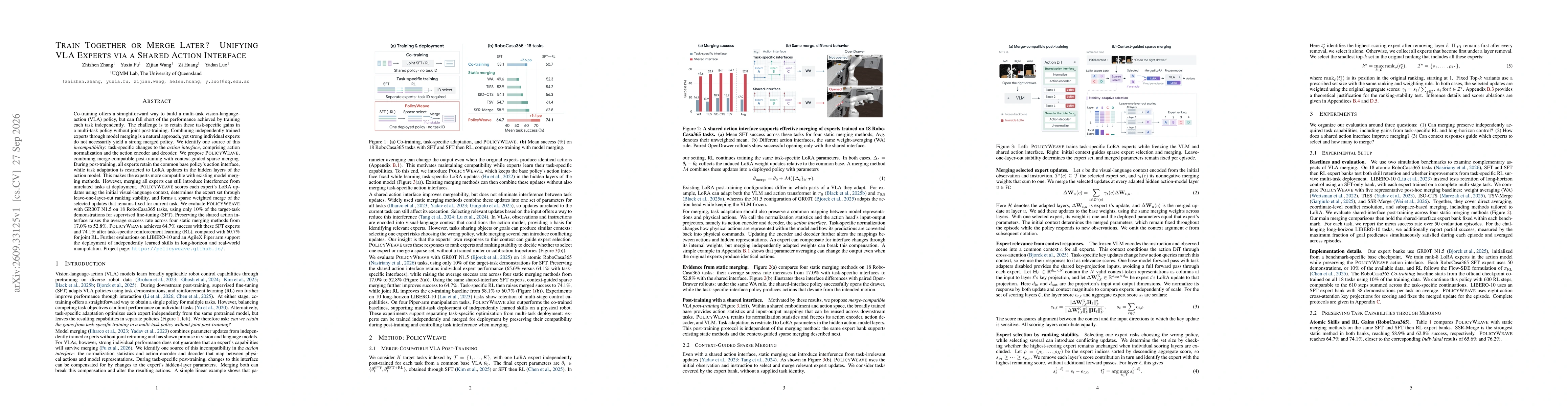 Thumbnail for Train Together or Merge Later? Unifying VLA Experts via a Shared Action Interface