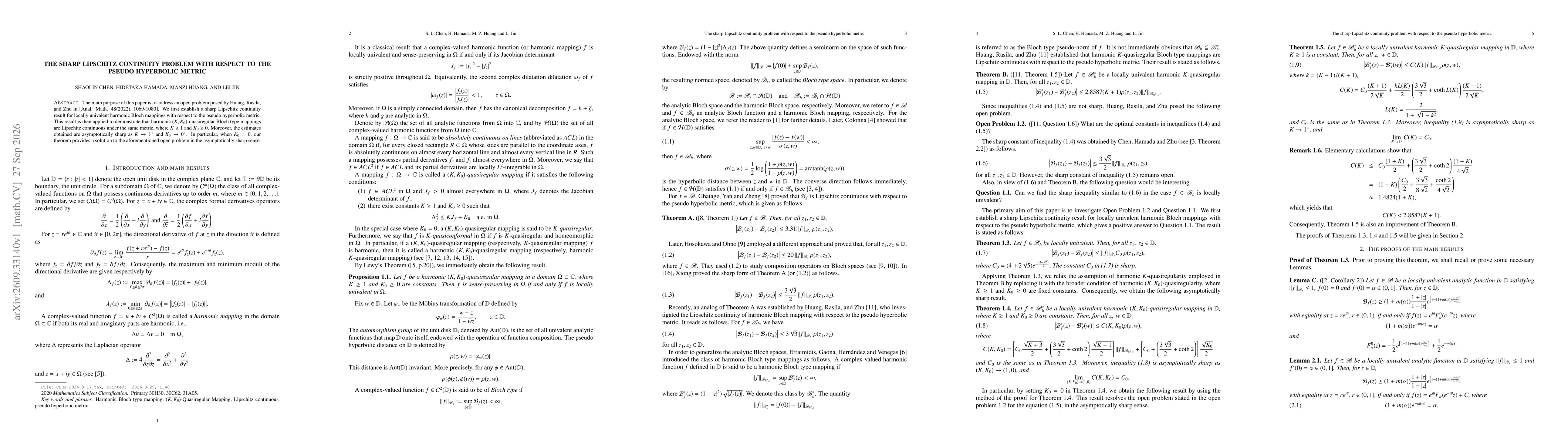 Thumbnail for The sharp Lipschitz continuity problem with respect to the pseudo hyperbolic metric