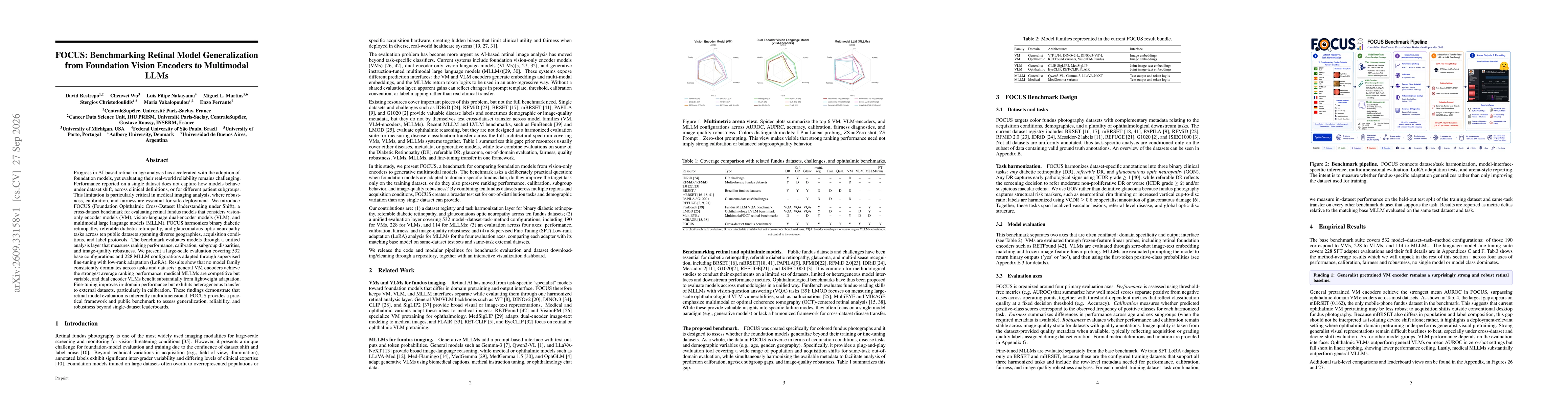 Thumbnail for FOCUS: Benchmarking Retinal Model Generalization from Foundation Vision Encoders to Multimodal LLMs