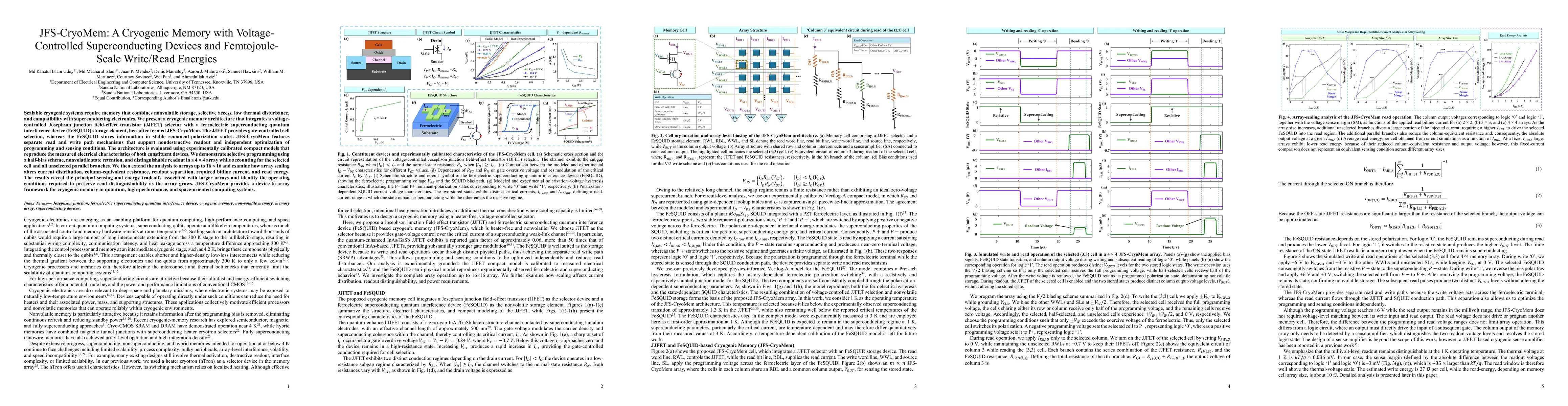 Thumbnail for JFS-CryoMem: A Cryogenic Memory with Voltage-Controlled Superconducting Devices and Femtojoule-Scale Write/Read Energies