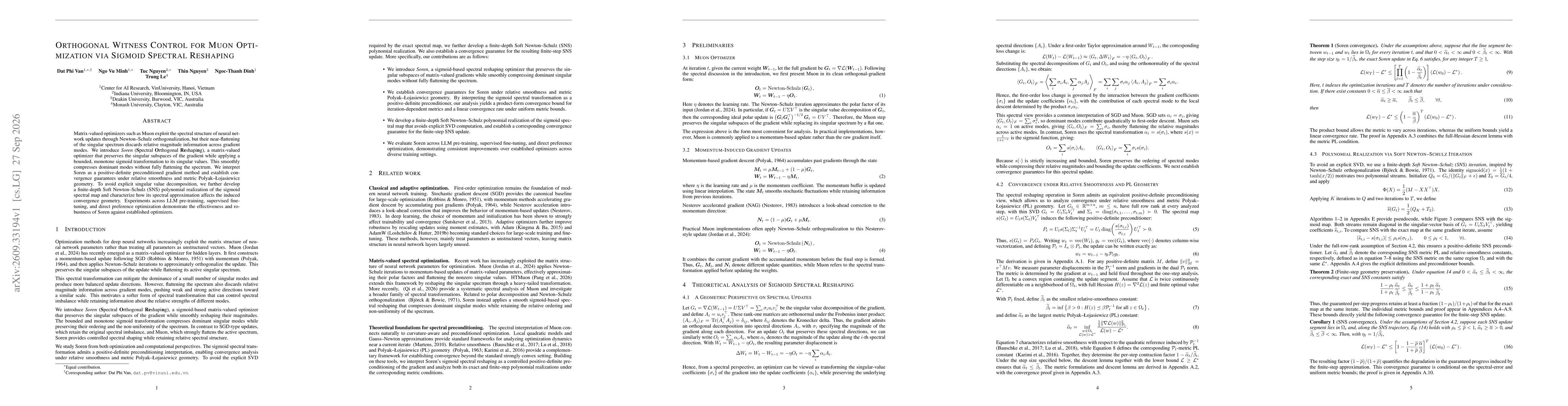 Thumbnail for Orthogonal Witness Control for Muon Optimization via Sigmoid Spectral Reshaping