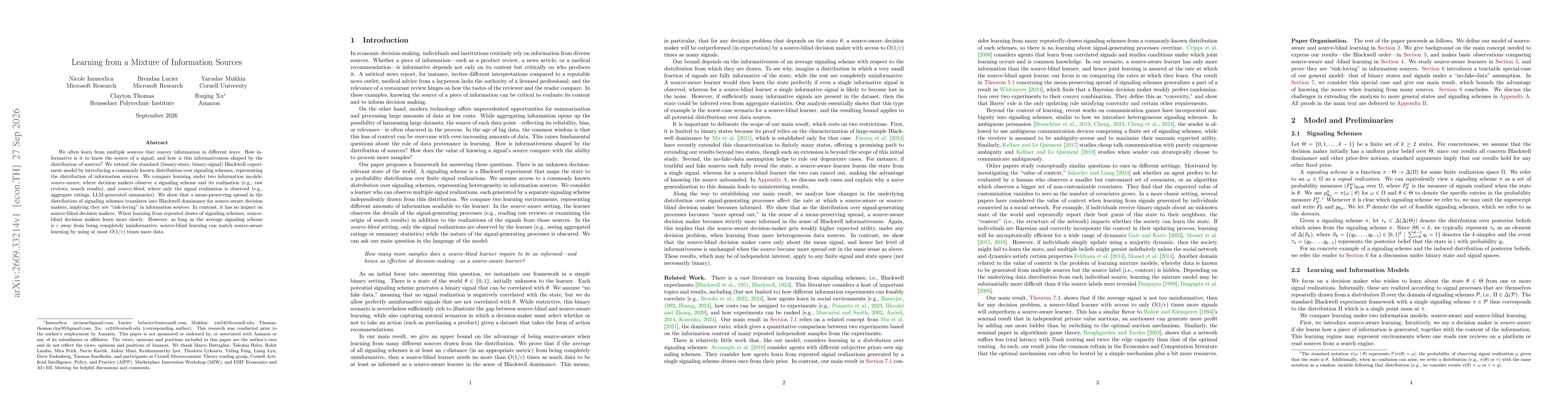 Thumbnail for Learning from a Mixture of Information Sources