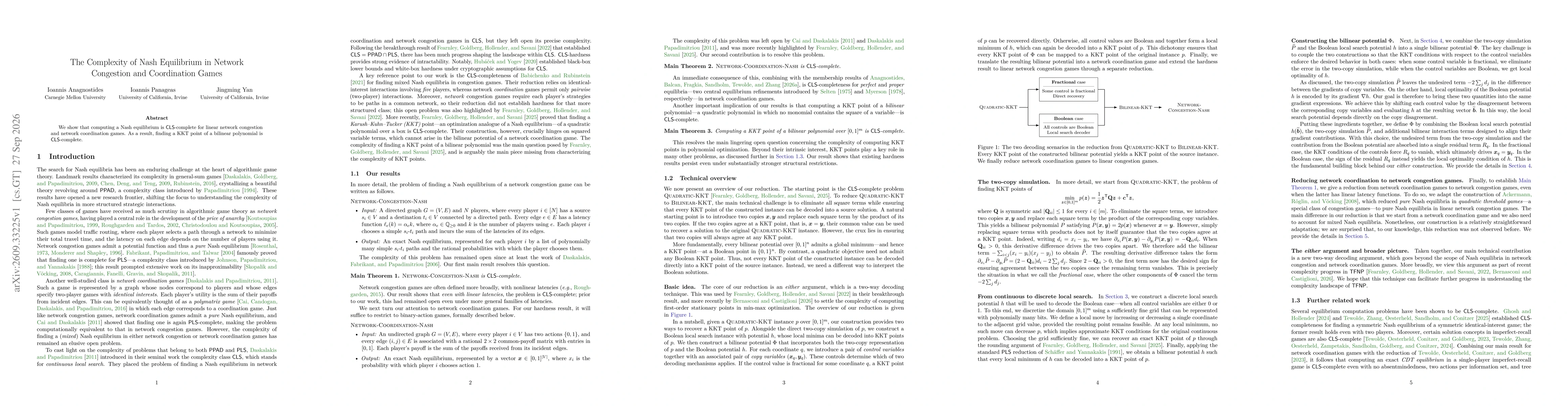 Thumbnail for The Complexity of Nash Equilibrium in Network Congestion and Coordination Games