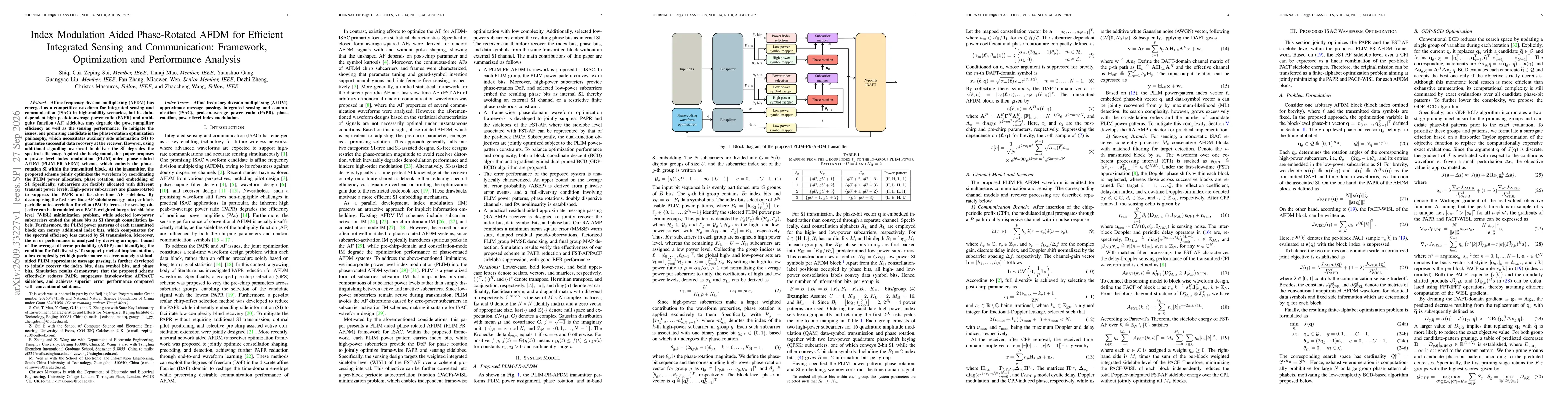 Thumbnail for Index Modulation Aided Phase-Rotated AFDM for Efficient Integrated Sensing and Communication: Framework, Optimization and Performance Analysis