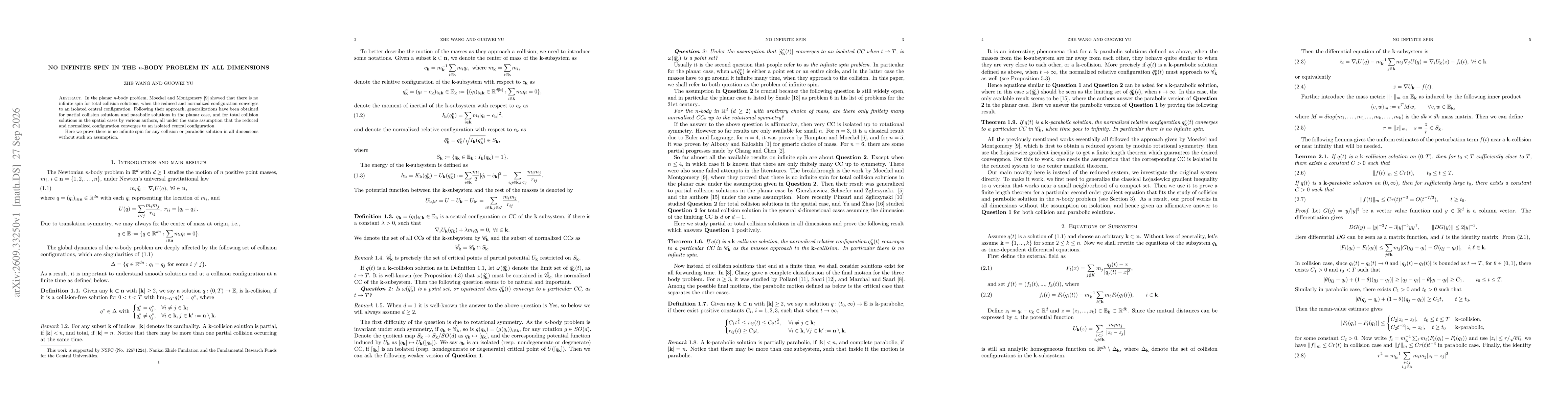 Thumbnail for No infinite spin in the $n$-body problem in all dimensions
