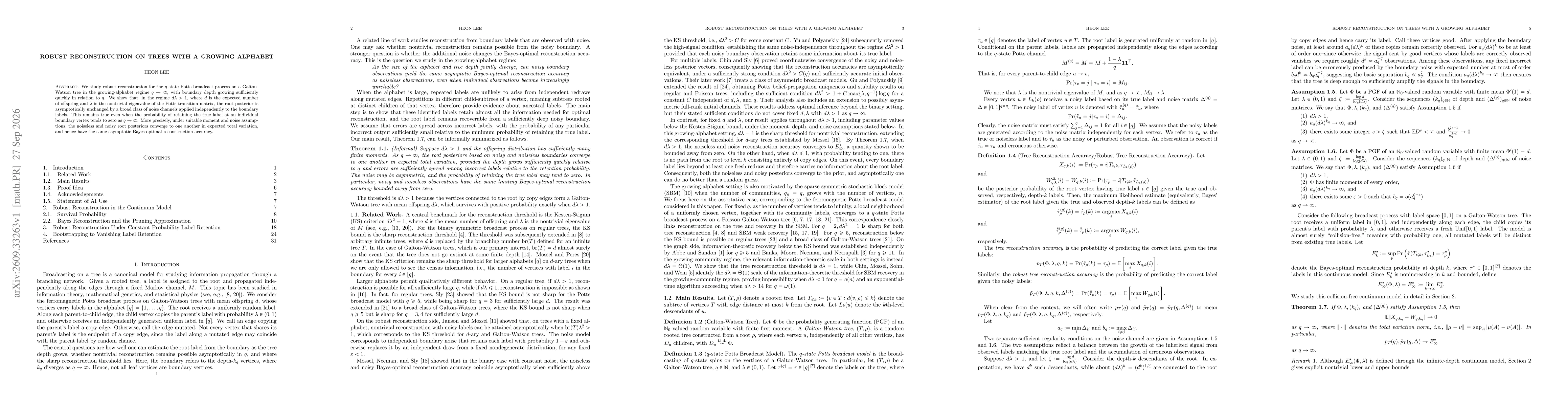 Thumbnail for Robust Reconstruction on Trees with a Growing Alphabet
