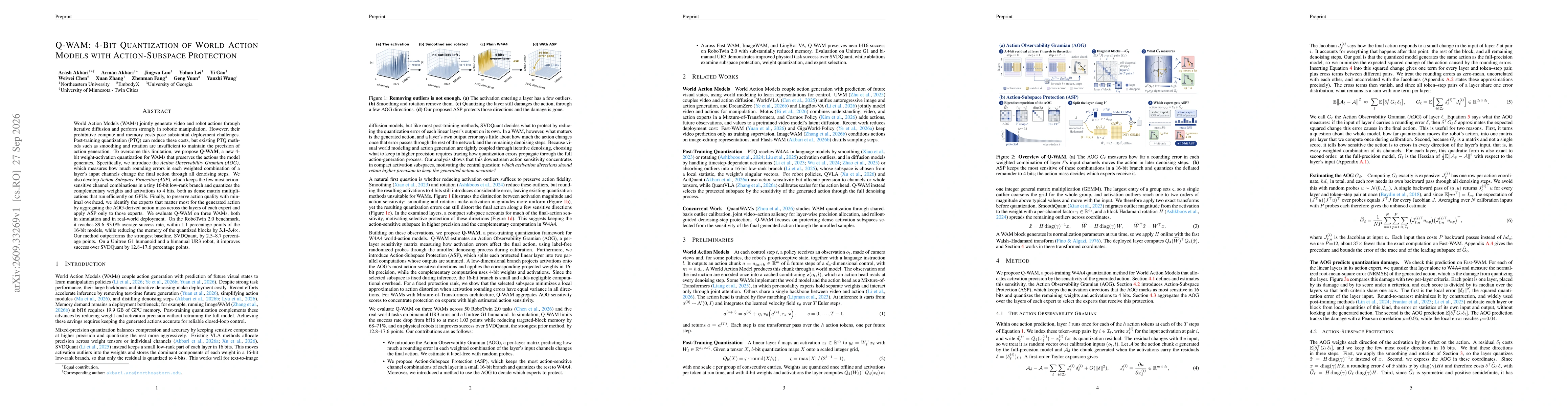 Thumbnail for Q-WAM: 4-Bit Quantization of World Action Models with Action-Subspace Protection