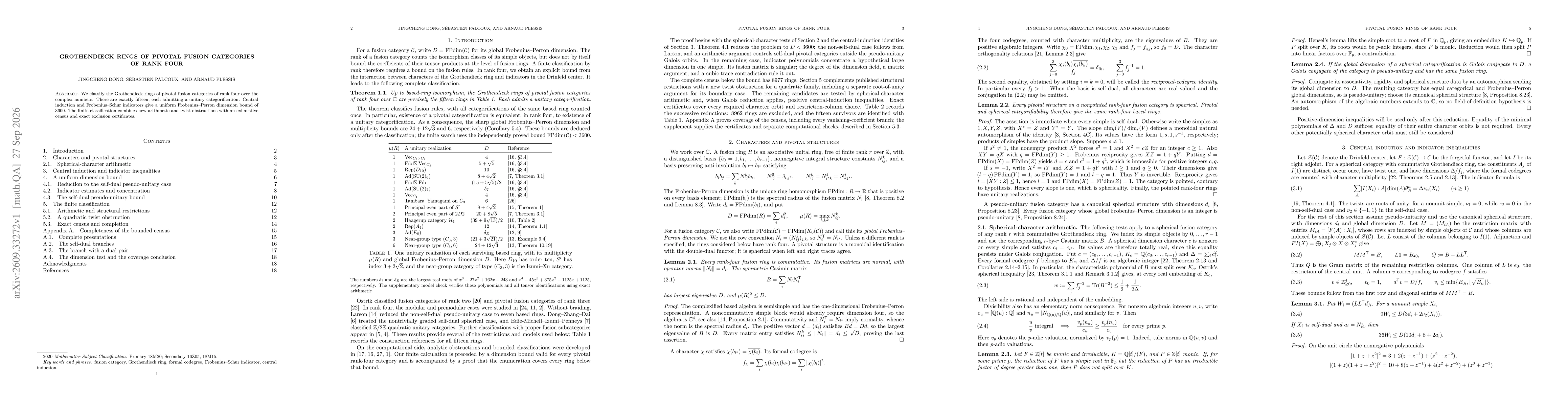 Thumbnail for Grothendieck rings of pivotal fusion categories of rank four