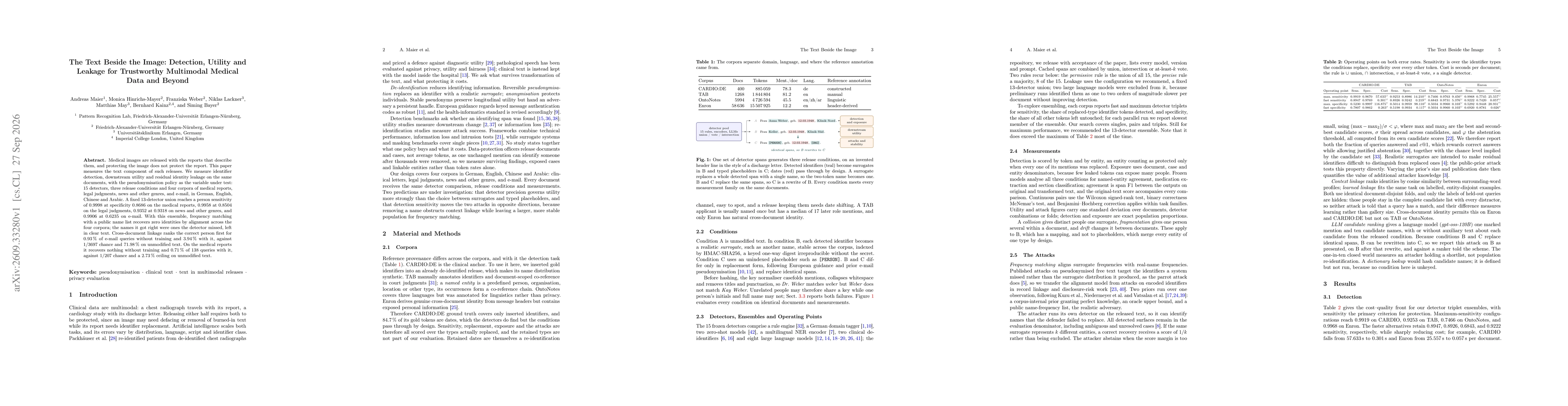 Thumbnail for The Text Beside the Image: Detection, Utility and Leakage for Trustworthy Multimodal Medical Data and Beyond