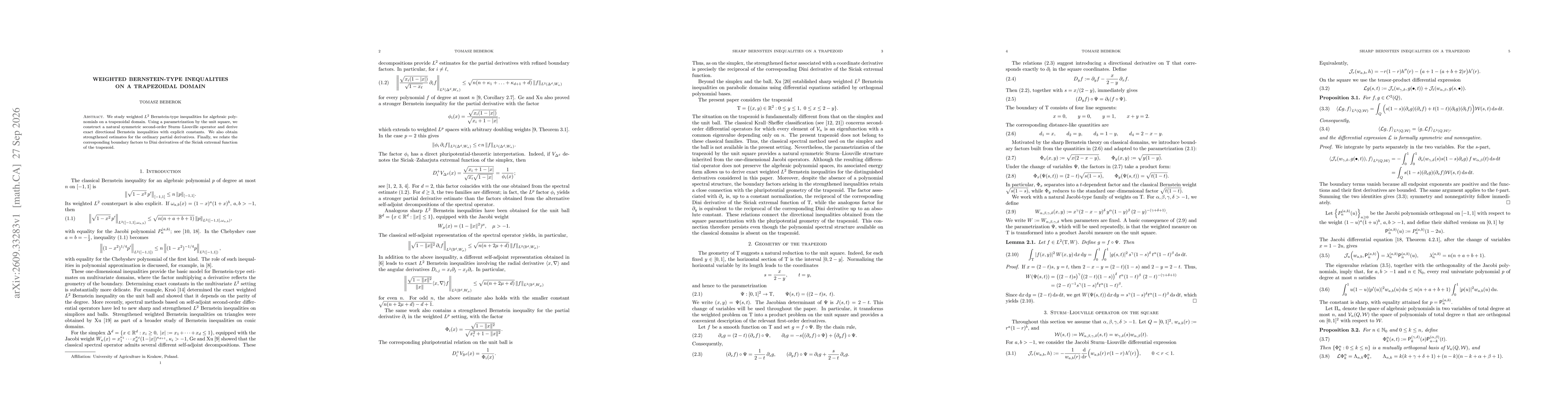 Thumbnail for Weighted Bernstein-type inequalities on a trapezoidal domain