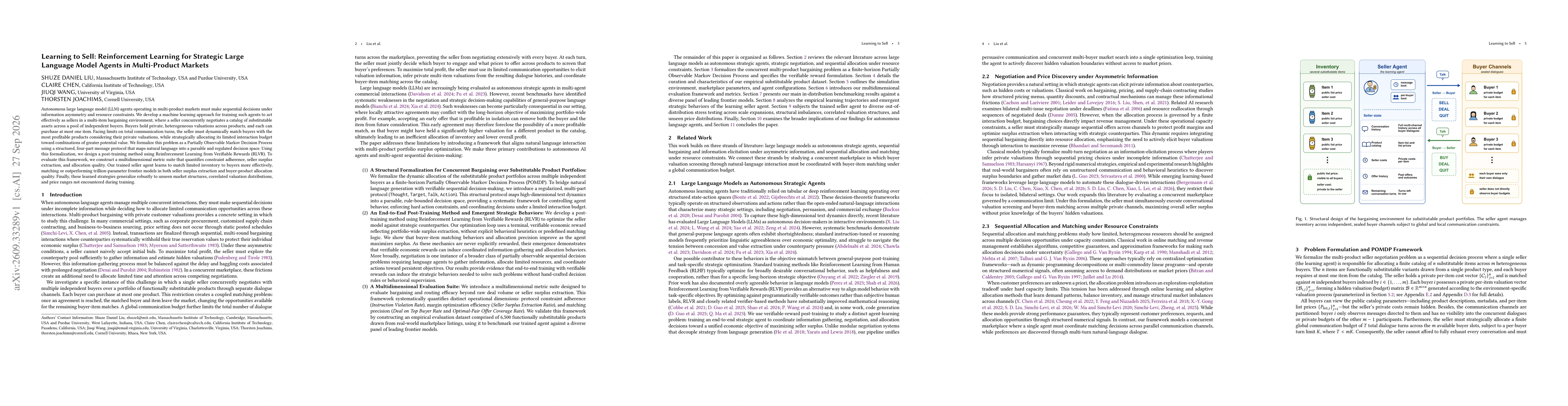Thumbnail for Learning to Sell: Reinforcement Learning for Strategic Large Language Model Agents in Multi-Product Markets