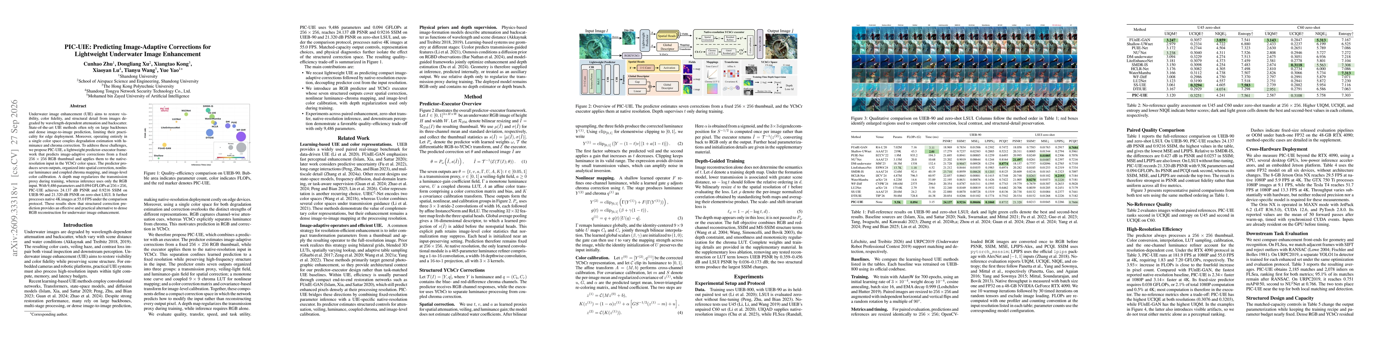 Thumbnail for PIC-UIE: Predicting Image-Adaptive Corrections for Lightweight Underwater Image Enhancement