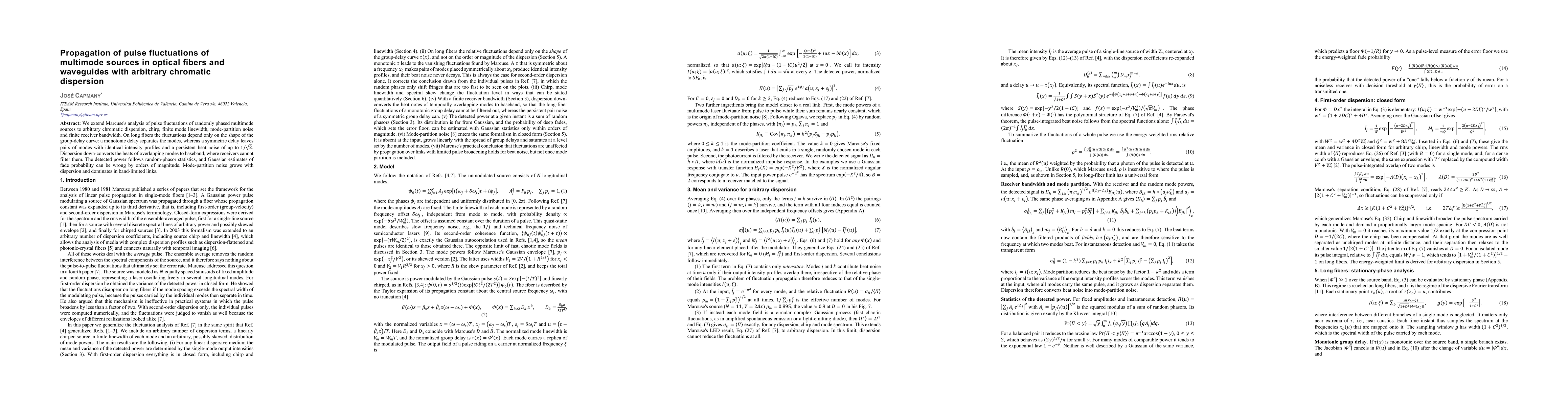 Thumbnail for Propagation of pulse fluctuations of multimode sources in optical fibers and waveguides with arbitrary chromatic dispersion