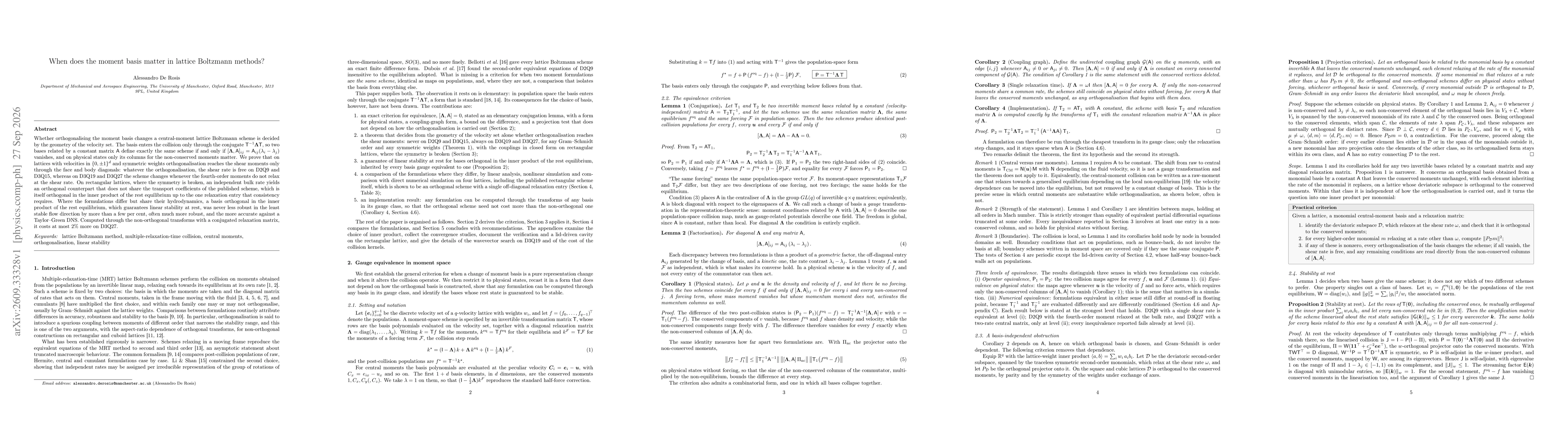 Thumbnail for When does the moment basis matter in lattice Boltzmann methods?