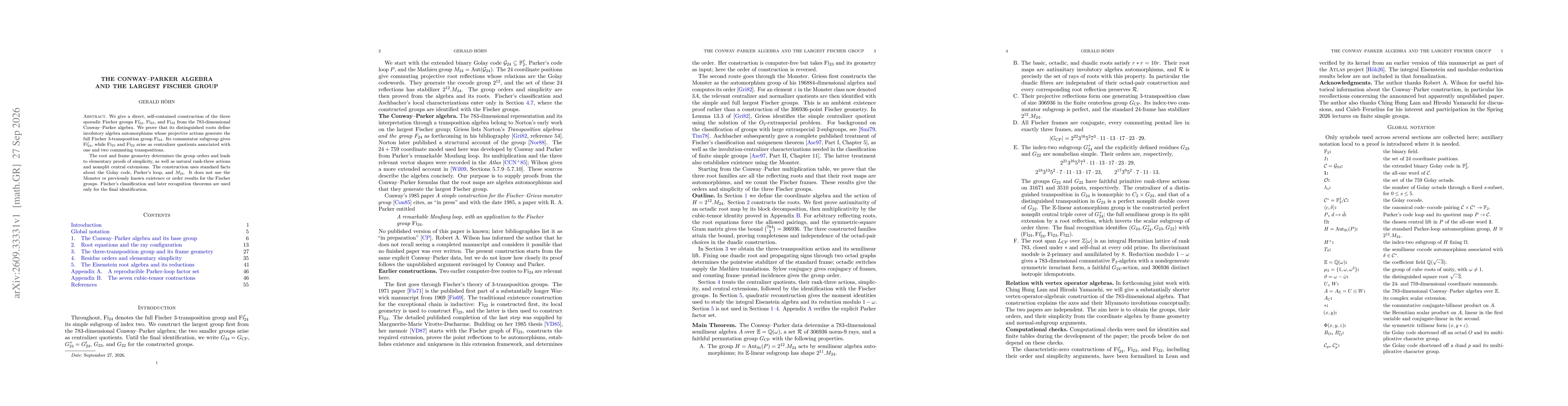 Thumbnail for The Conway-Parker algebra and the largest Fischer group
