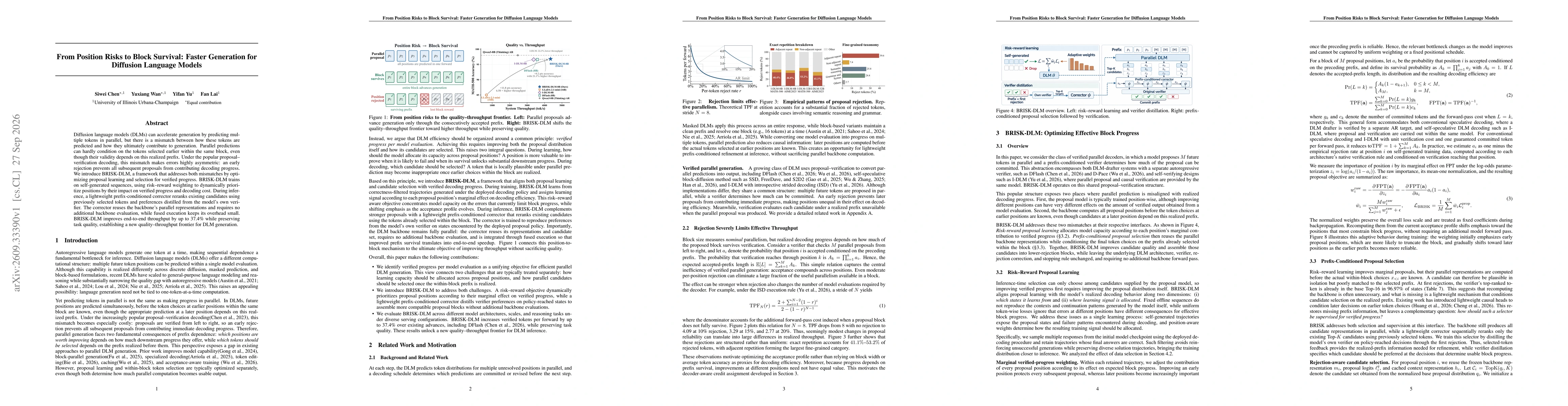 Thumbnail for From Position Risks to Block Survival: Faster Generation for Diffusion Language Models