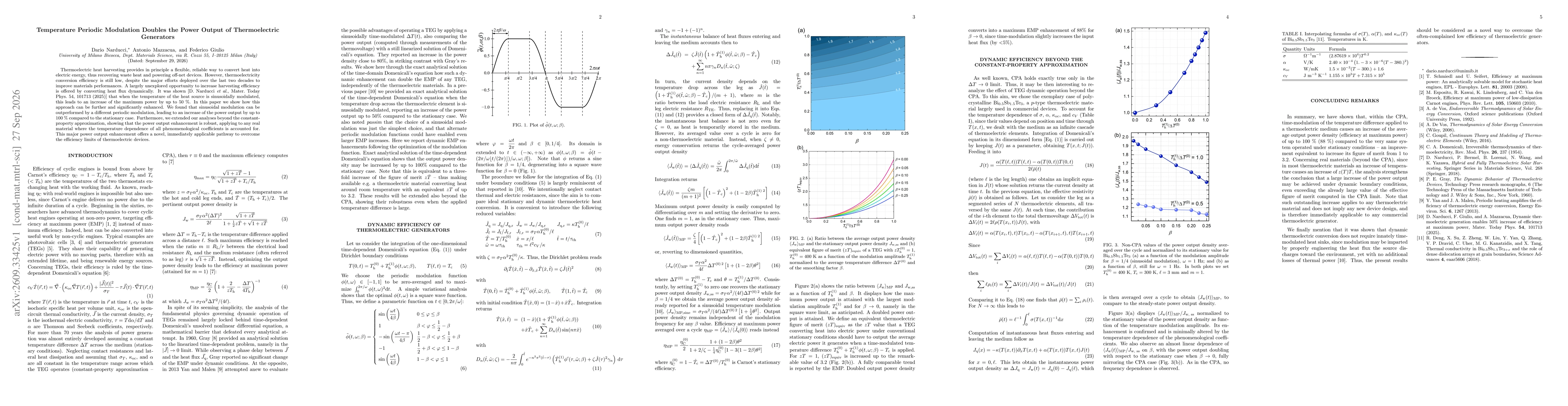 Thumbnail for Temperature Periodic Modulation Doubles the Power Output of Thermoelectric Generators