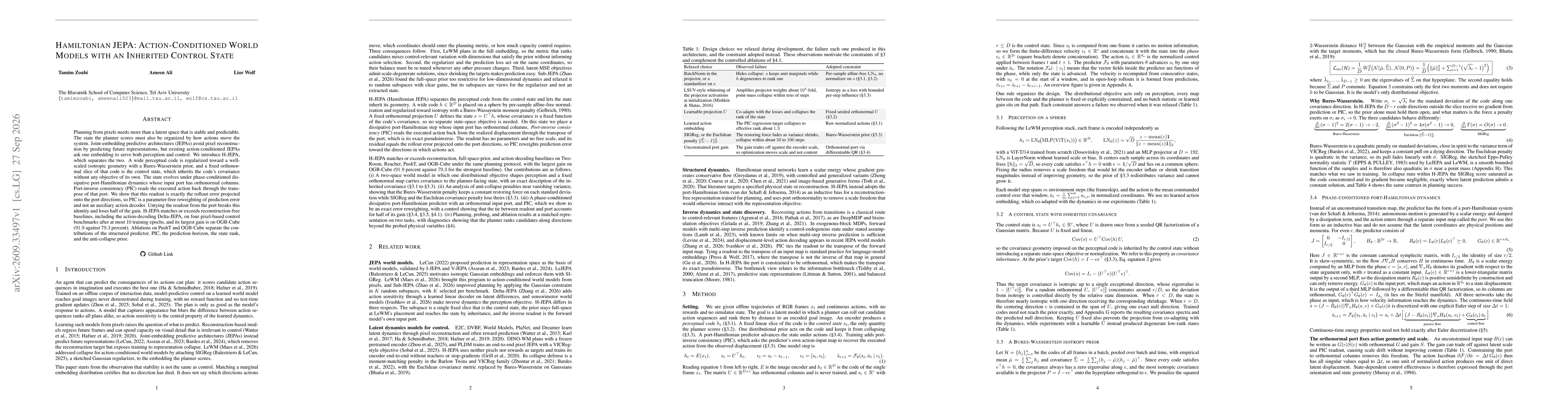 Thumbnail for Hamiltonian JEPA: Action-Conditioned World Models with an Inherited Control State