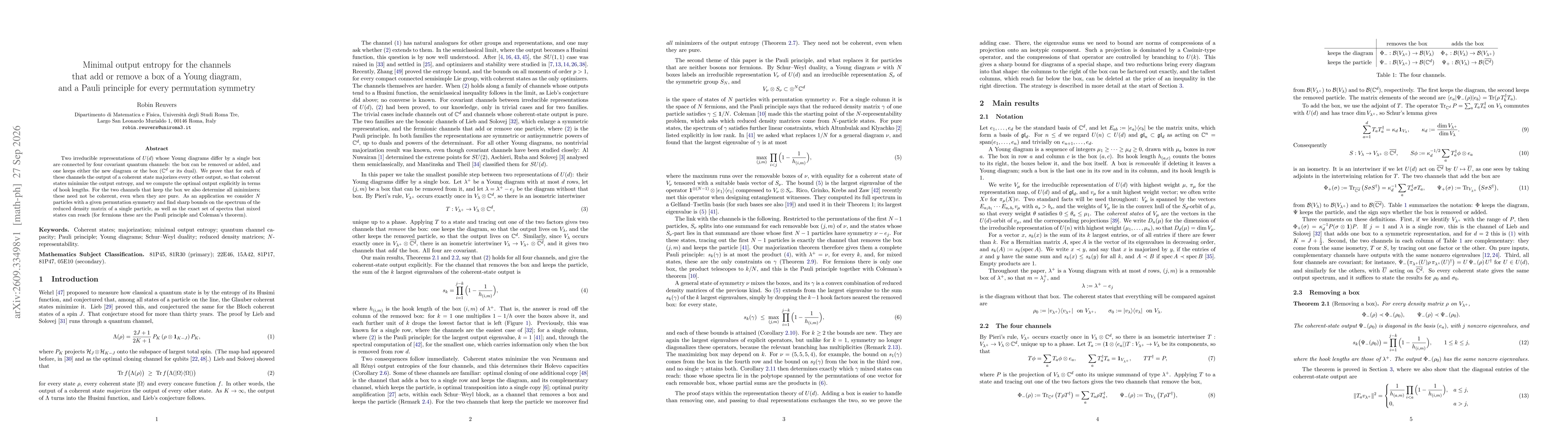 Thumbnail for Minimal output entropy for the channels that add or remove a box of a Young diagram, and a Pauli principle for every permutation symmetry