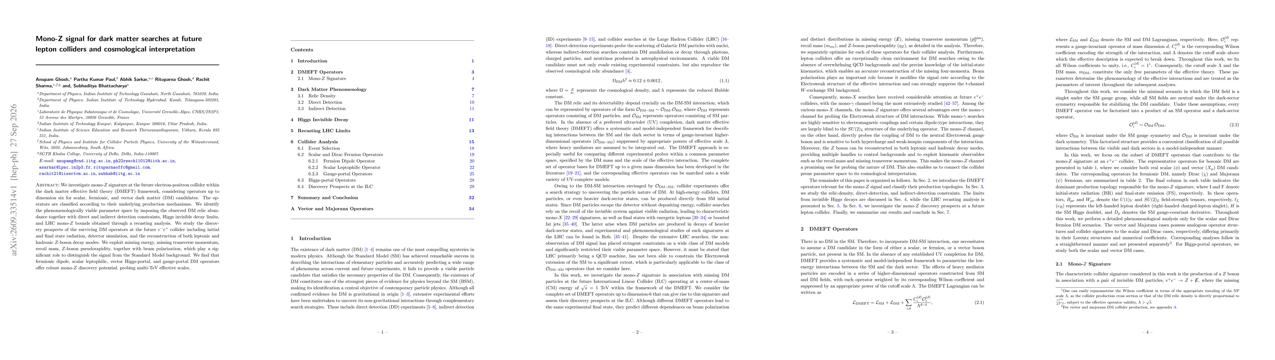 Thumbnail for Mono-Z signal for dark matter searches at future lepton colliders and cosmological interpretation