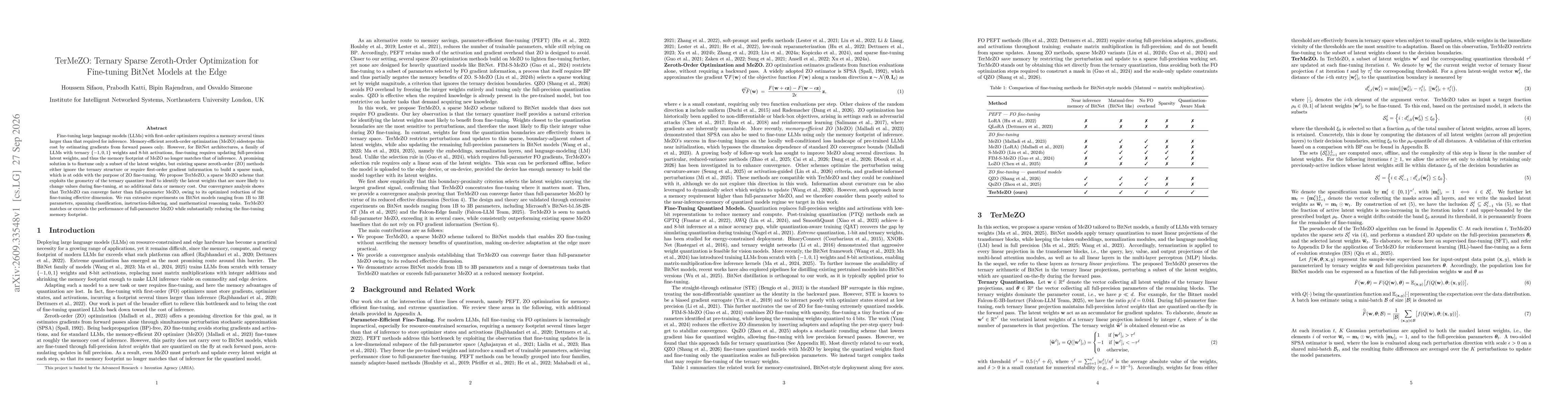 Thumbnail for TerMeZO: Ternary Sparse Zeroth-Order Optimization for Fine-tuning BitNet Models at the Edge