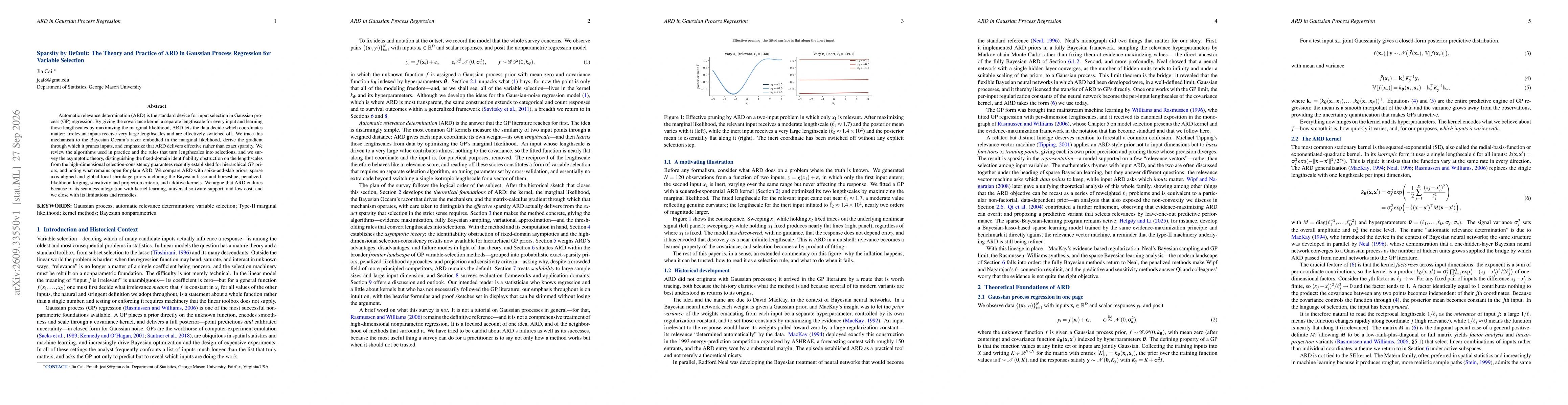 Thumbnail for Sparsity by Default: The Theory and Practice of ARD in Gaussian Process Regression for Variable Selection