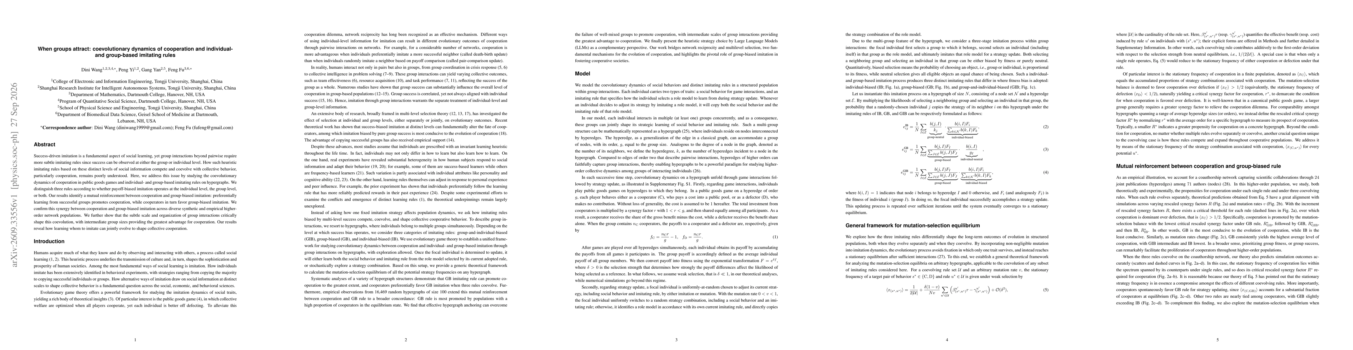 Thumbnail for When groups attract: coevolutionary dynamics of cooperation and individual- and group-based imitating rules