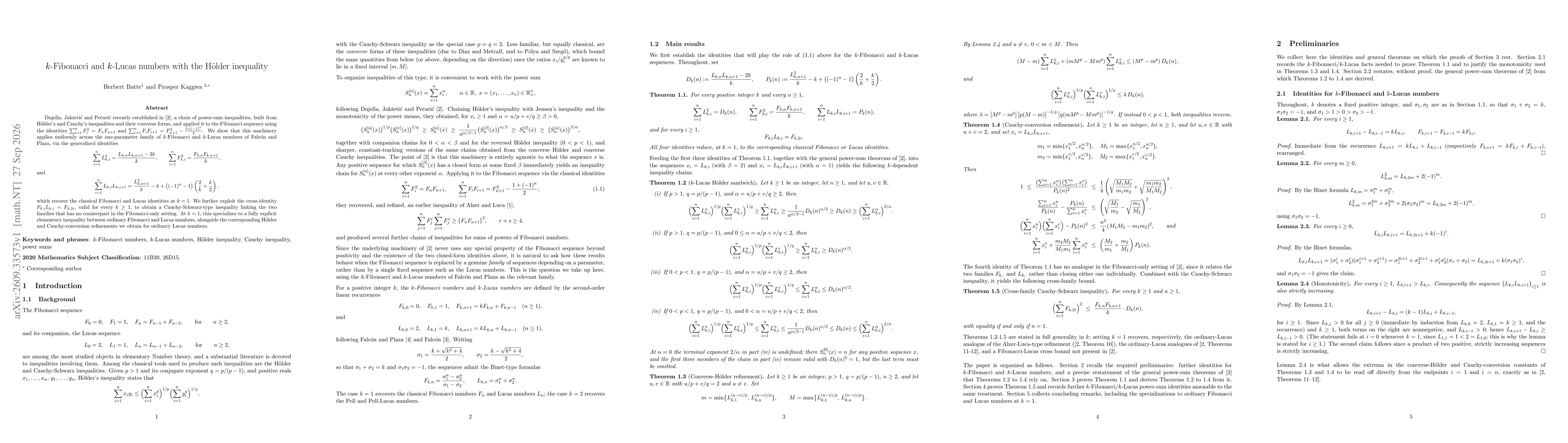 Thumbnail for $k$-Fibonacci and $k$-Lucas numbers with the Hölder inequality
