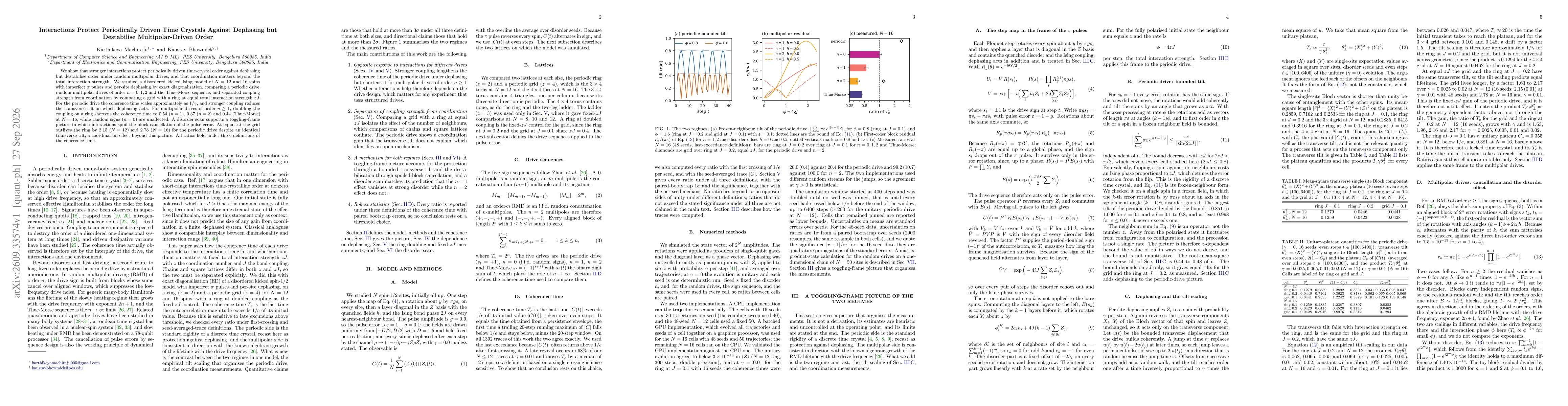 Thumbnail for Interactions Protect Periodically Driven Time Crystals Against Dephasing but Destabilise Multipolar-Driven Order