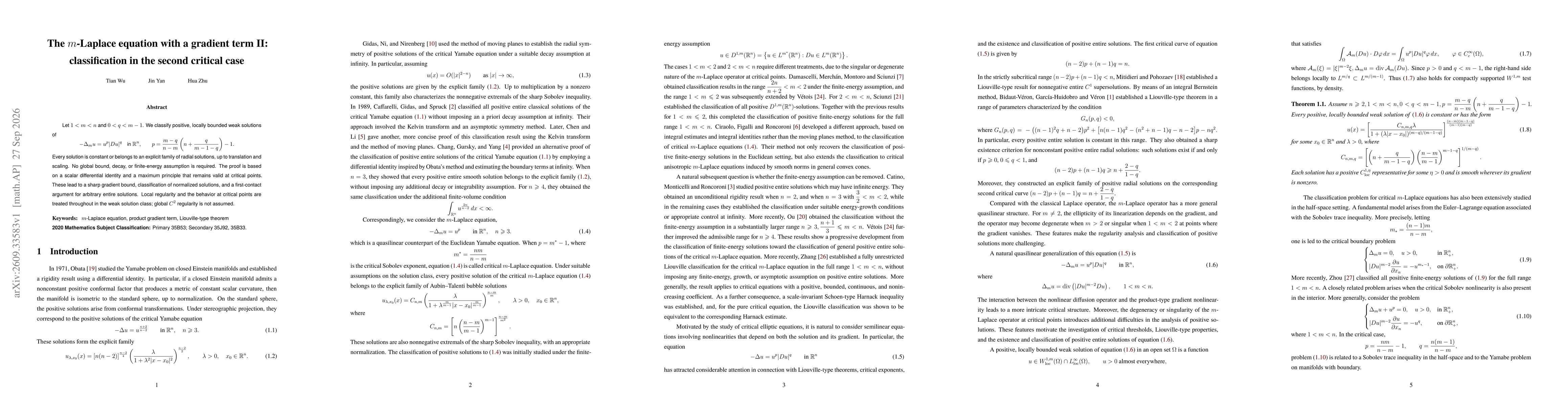 Thumbnail for The $m$-Laplace equation with a gradient term II: classification in the second critical case
