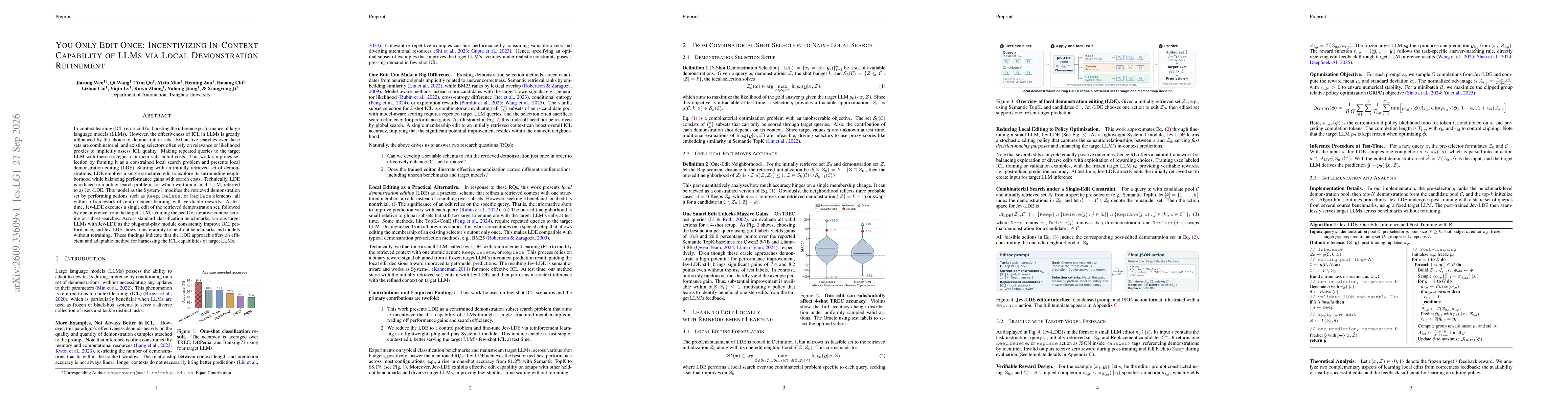 Thumbnail for You Only Edit Once: Incentivizing In-Context Capability of LLMs via Local Demonstration Refinement