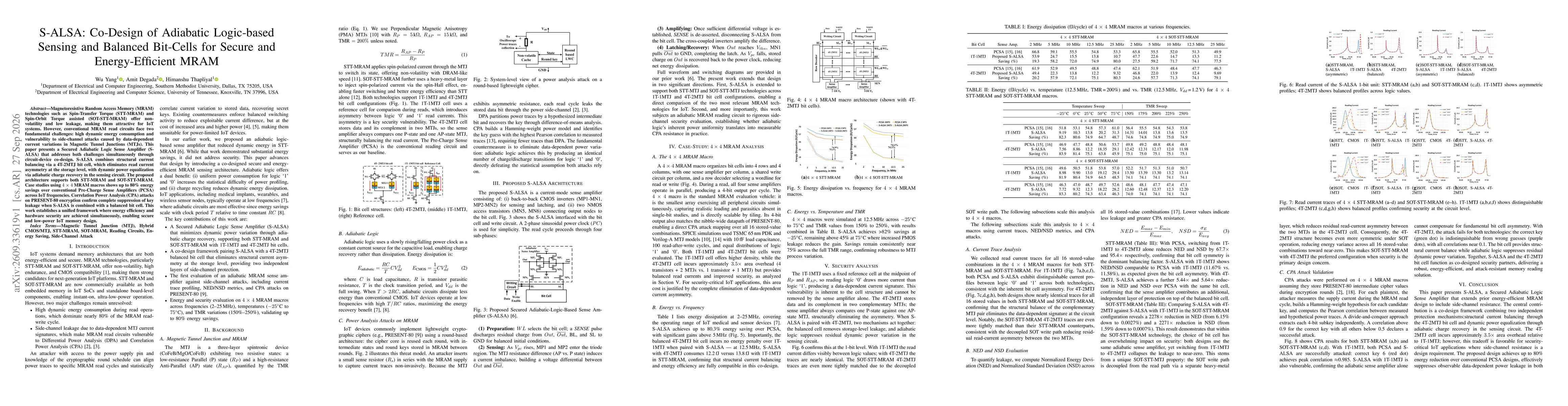 Thumbnail for S-ALSA: Co-Design of Adiabatic Logic-based Sensing and Balanced Bit-Cells for Secure and Energy-Efficient MRAM