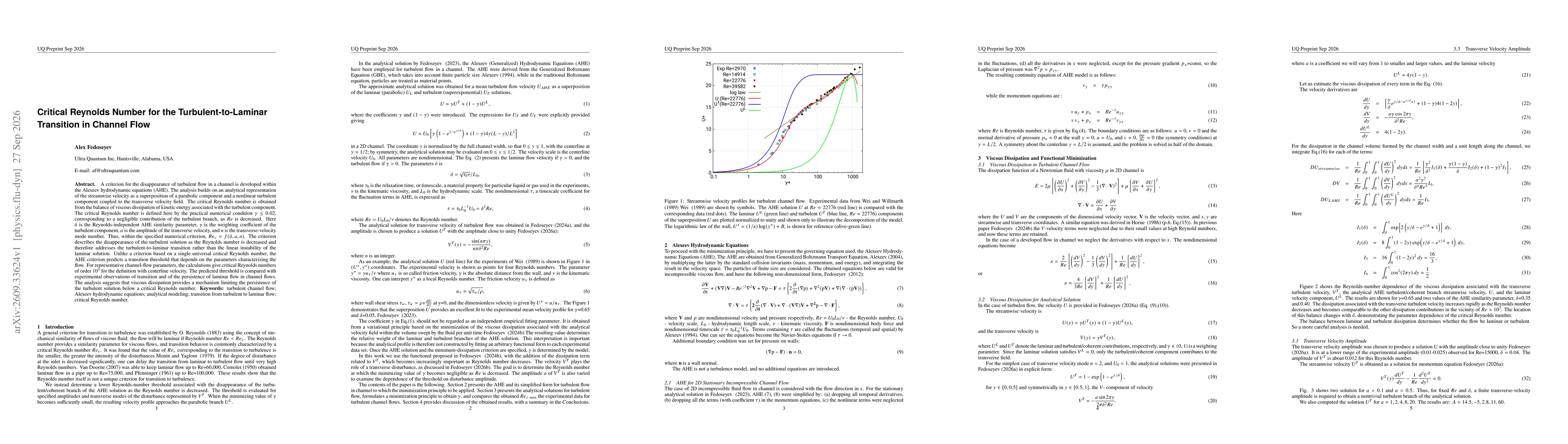 Thumbnail for Analytical Criterion for the Turbulent-to-Laminar Transition in Channel Flow