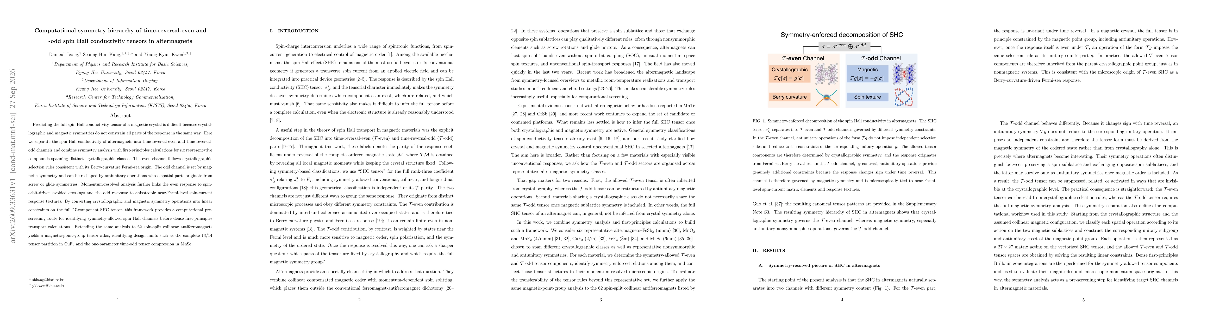 Thumbnail for Computational symmetry hierarchy of time-reversal-even and -odd spin Hall conductivity tensors in altermagnets